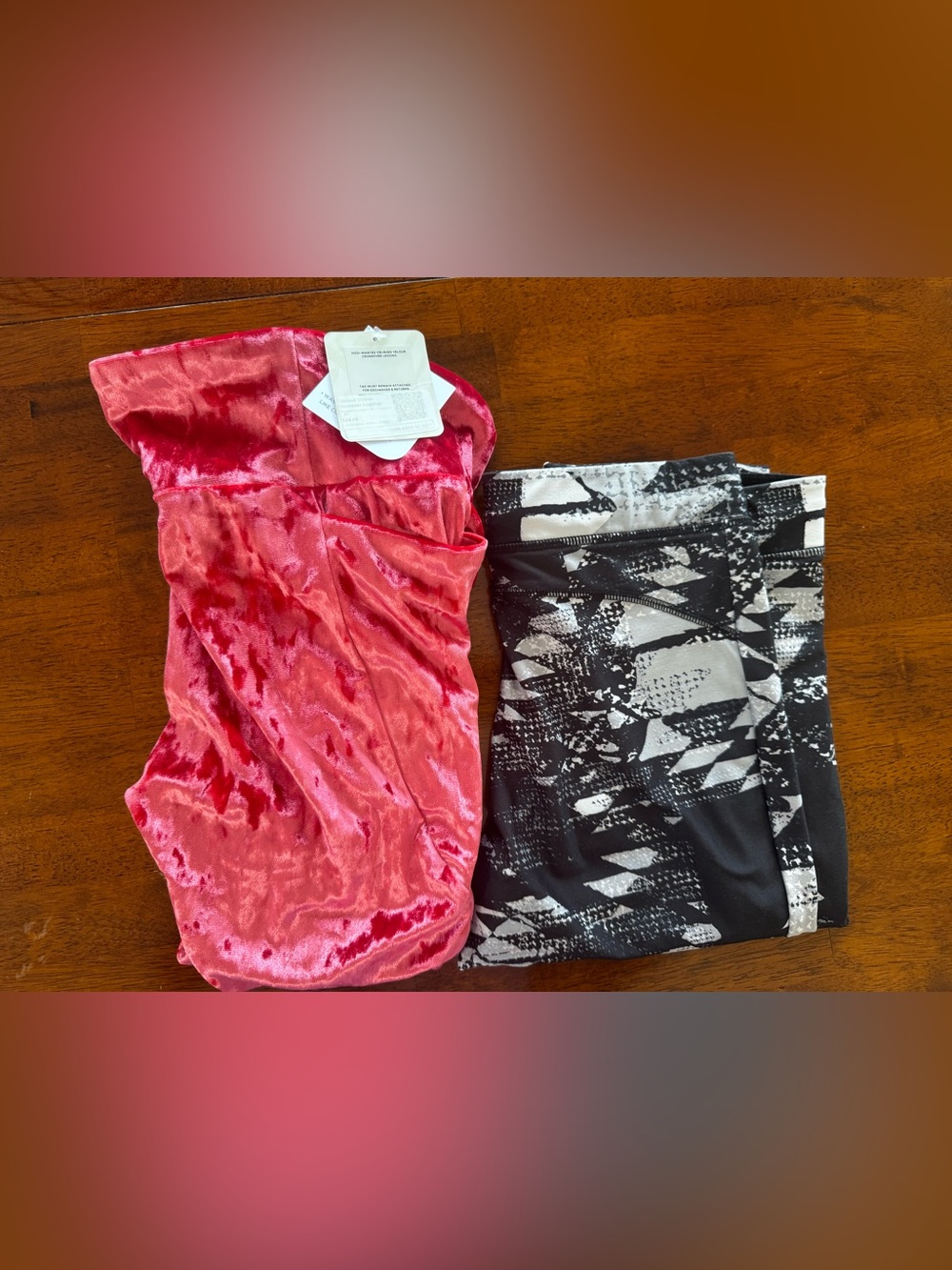 Brand new Fabletics Red Velvet leggings & Black/White Printed Mossimo leggings